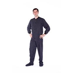 Black & White Plaid Cotton Flannel Adult Footed Pyjamas Onesie for Men & Women