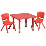 Flash Furniture Goddard 24" Square Height Adjustable Activity Table Set w/ 2 Chairs Plastic/Metal in Red | 23.75 H in | Wayfair
