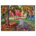 Trademark Fine Art 'September Park' by David Lloyd Glover Framed Painting Print on Wrapped Canvas in Gray/Green/Pink | 24 H x 32 W x 2 D in | Wayfair