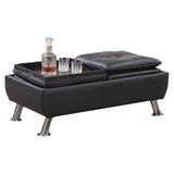 Wildon Home® Tufted Cocktail Ottoman Faux Leather in Black | 19 H x 45 W x 23.5 D in | Wayfair 9744-CL