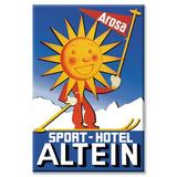 Buyenlarge Sport Hotel Altein Sun-Headed Skier Vintage Advertisement on Wrapped Canvas in Blue/Orange/Red | 24 H x 16 W x 1.5 D in | Wayfair