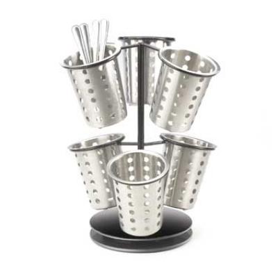 Cal-Mil 6-Ring Cutlery Holder w/ Revolving Black Base, 12 x 15.25-in High