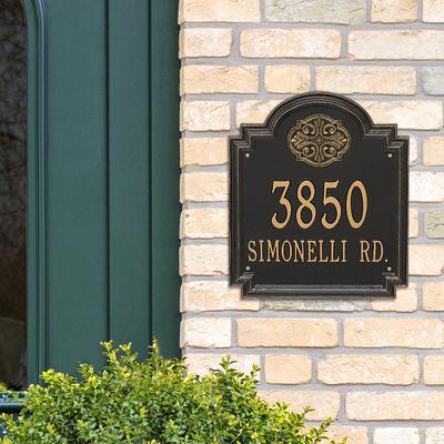 Designer Square Wall Address Plaque - Black/Gold Medallion, Standard, 2 Lines - Frontgate