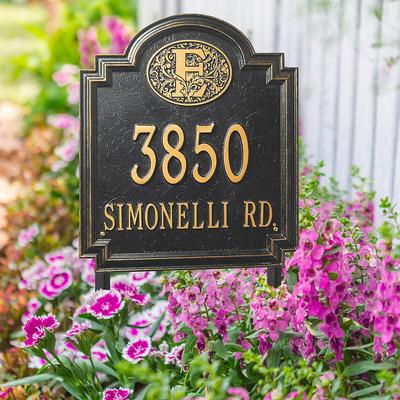 Designer Square Lawn Address Plaque - Bronze/Verdigris Plaque with Fleur-de-Lis, Standard, 2 Lines - Frontgate