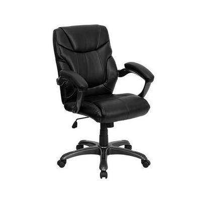 Contemporary Leather Mid-Back Office Chair, Black