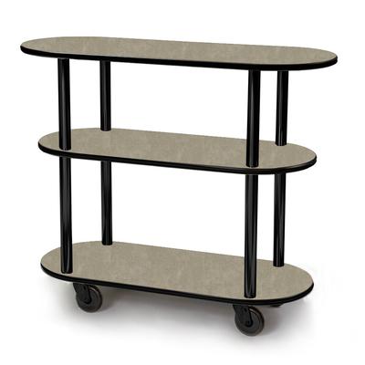 Geneva 36200-09 Oval 3 Shelf Laminate Table Side Service Cart with Beige Suede Finish - 16" x 42 3/8" x 35 1/4"