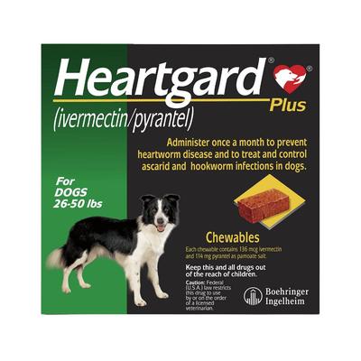 Heartgard Plus Chewables For Medium Dogs 26-50lbs (Green) 12 Doses