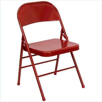 HERCULES Triple Braced & Double Hinged Red Metal Folding Chair - HF3-MC-309AS-RED-GG