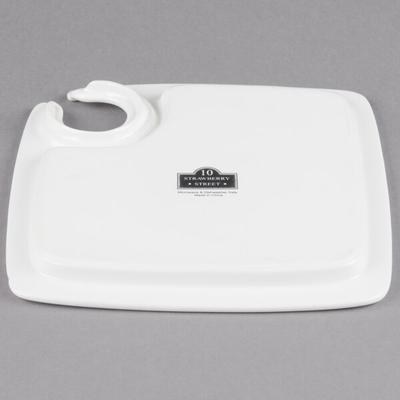 10 Strawberry Street WTR-SQAPTZR Whittier 9" White Porcelain Appetizer Plate with Wine Glass Holder - 24/Case