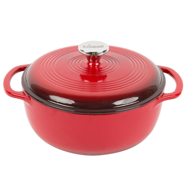 Lodge EC4D43 4.5 Qt. Island Spice Red Enameled Cast Iron Dutch Oven