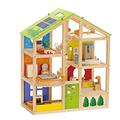 Hape Vier-Jahreszeiten Puppenhaus aus Holz von Hape | Preisgekröntes dreistöckiges Puppenhaus mit Mobiliar, Zubehör, verschiebbaren Treppen und wendbarem Dach für jede Jahreszeit