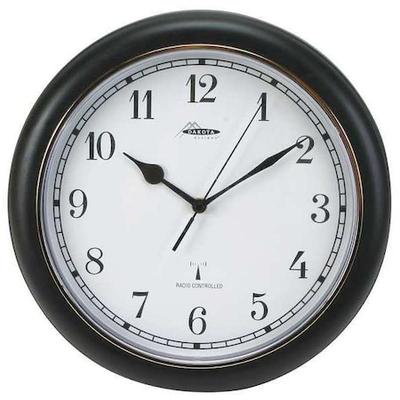 ZORO SELECT 2CJA3 12-1/8" Analog Quartz Atomic Wall Clock, Black