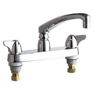 CHICAGO FAUCET 1100-ABCP Low Arc Kitchen Faucet, Manual, 8" Mount, 2 Hole