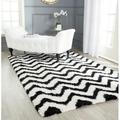 Black/White 72 x 0.5 in Area Rug - Safavieh Barcelona Shag Hand-Tufted Wool Black/Ivory Area Rug Polyester/Cotton | 72 W x 0.5 D in | Wayfair