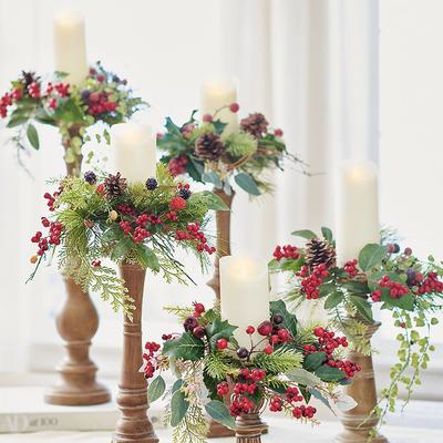 Christmas Winter Berry Candle Rings, Set Of Five - Grandin Road