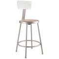NATIONAL PUBLIC SEATING 6224B Round Stool with Backrest, Height 24"Gray