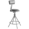 NATIONAL PUBLIC SEATING 6524HB Round Stool with Backrest, Height 24" to 28"Gray