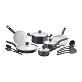 T-fal Initiatives Nonstick Aluminum Cookware Set & Cooking Utensils, 16 piece Aluminum in Brown/Gray | Wayfair 032406054226