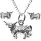 Alexander Castle Women's Jewellery Set 925 Sterling Silver Highland Cow Necklace and Earring Set - Scottish Gifts for Women Girls Teens with Jewellery Gift Box