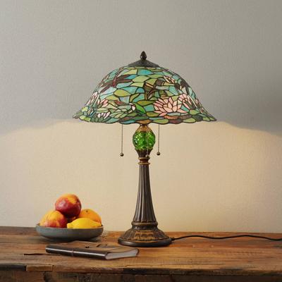 Clayre&Eef Tiffany Tischlampe Waterlily, Multicolour, für Wohn- / Esszimmer, Glas, Tiffany, Tischlampe