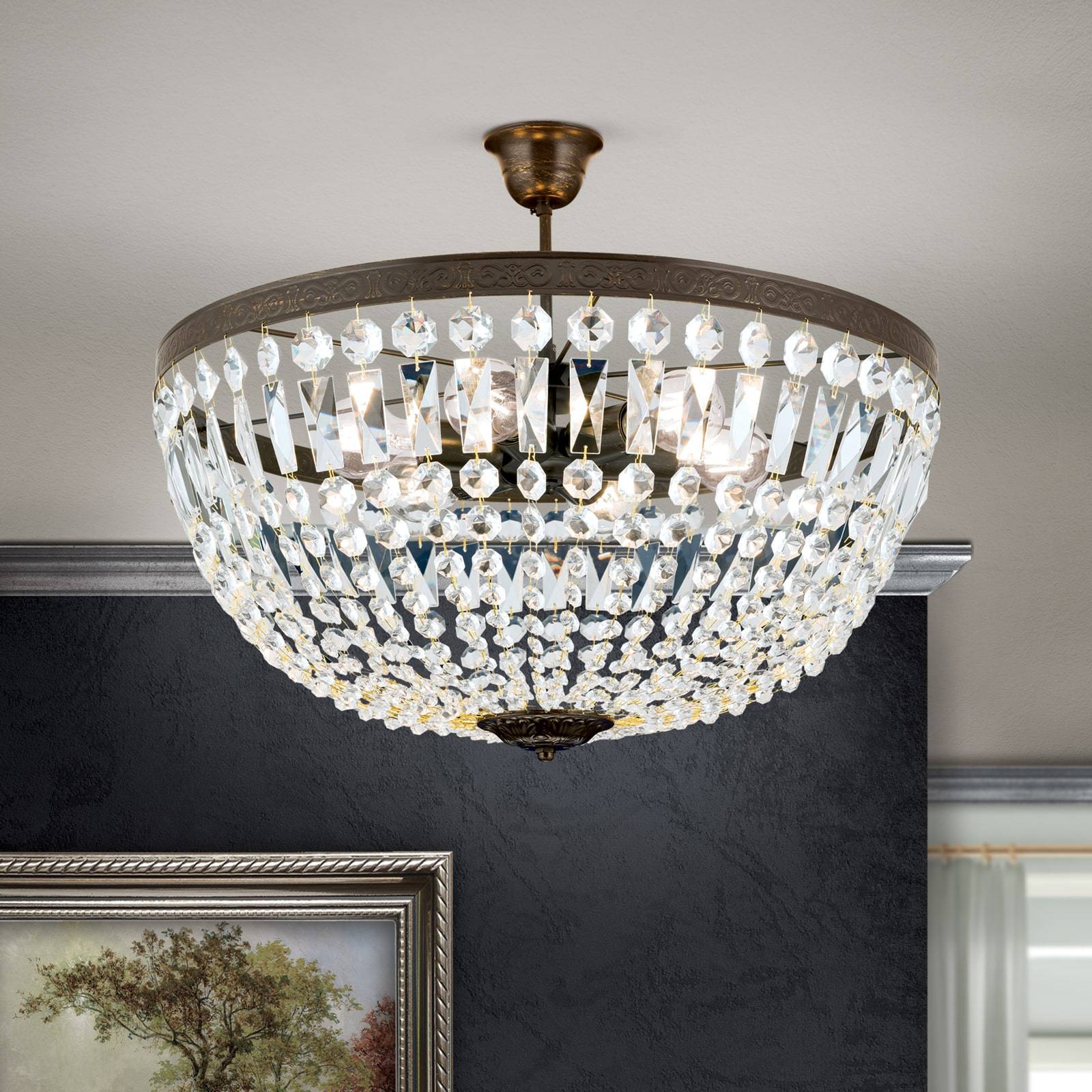 ORION Kristall Deckenlampe Arila, dimmbar, braun / rost, für Wohn- / Esszimmer, Metall, Modern, Deckenlampe