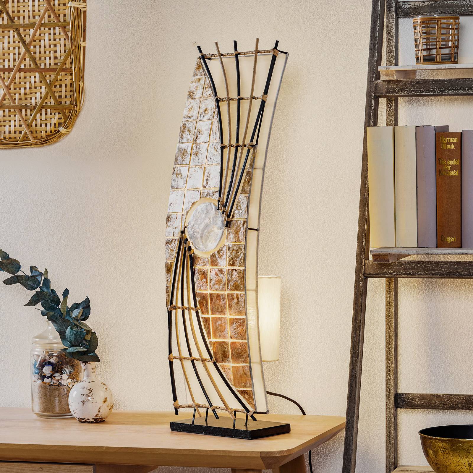 Woru Holz Stehlampe Quento, creme / amber, für Wohn- / Esszimmer, Design, Stehlampe