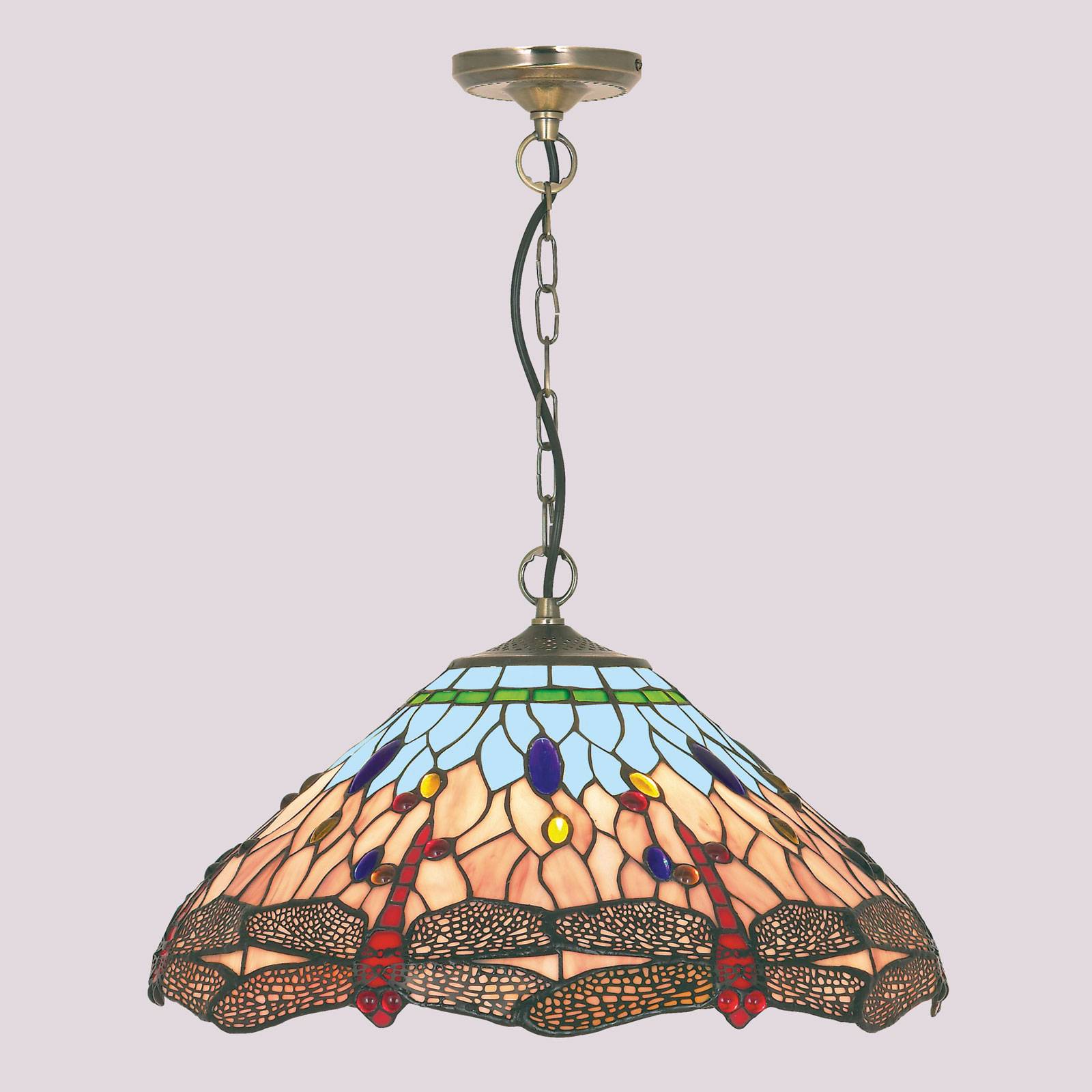 Searchlight Tiffany Hängelampe Dragonfly, dimmbar, Multicolour, für Wohn- / Esszimmer, Glas, Tiffany, Pendelleuchte