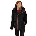 Fashion Thirsty Womens Ladies Quilted Winter Coat Puffer Fur Collar Hooded Jacket Parka Size New (UK 8, Black/Brown Trim)