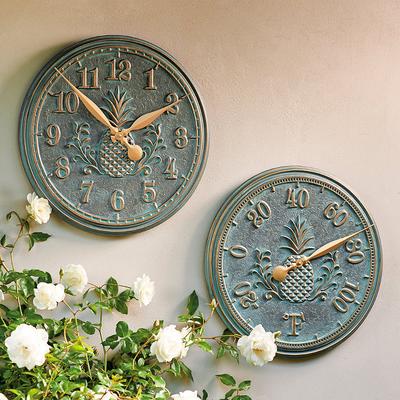 Classic Pineapple Clock and Thermometer - Clock, Bronze Clock - Frontgate