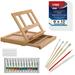 U.S. Art Supply Complete Artist Acrylic Painting Set with Wood Desk Table Easel with Storage Drawer - 12 Vivid Acrylic Paint Colors 4 Brushes 3 Canvas Panels Painting Palette & Knife HB Pencil