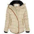 Fashion Thirsty Womens Ladies Quilted Winter Coat Puffer Fur Collar Hooded Jacket Parka Size New (UK 16, Beige Cream/Brown Trim)