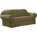 Zenna Home Narrow Stripe Patterned 2-Piece Loveseat Stretch Slipcover Green