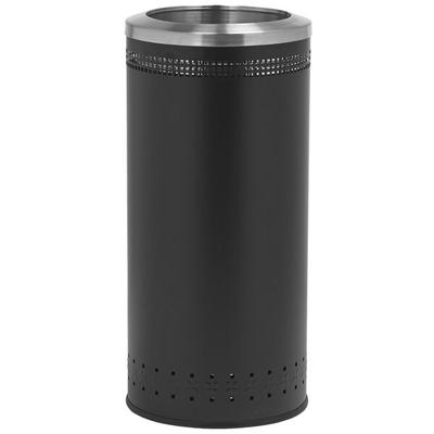 Commercial Zone 781801 Precision 25 Gallon Imprinted Black Steel Round Trash Can and Open Top Lid Set