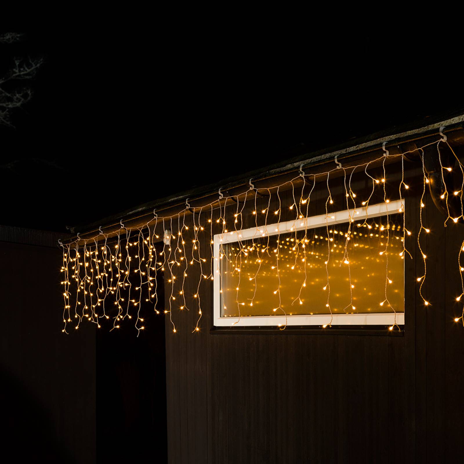 Konstsmide Christmas LED-Lichtervorhang Eisregen warmweiß transp. 10m, klar / transparent, Kunststoff