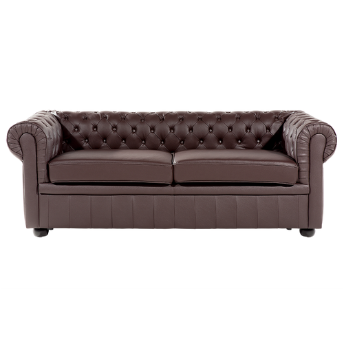 Sofa Braun Echtleder 3-Sitzer Chesterfield Stil Glamourös Wohnzimmer