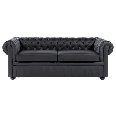 Sofa Schwarz Echtleder 3-Sitzer Chesterfield Stil Glamourös Wohnzimmer