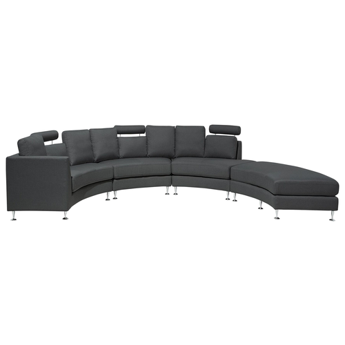 Sofa mit Ottomane Grau Polsterbezug 7-Sitzer U-Förmig Halbrund Verstellbare Kopfstützen Wohnlandschaft Ecksofa Modulsofa Modern Wohnzimmer