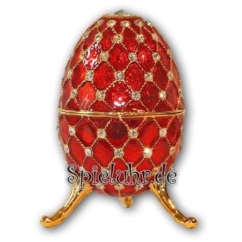Schmuck- Ei Rot mit Spieluhr nach Faberge-Art aus emailiertem Metall