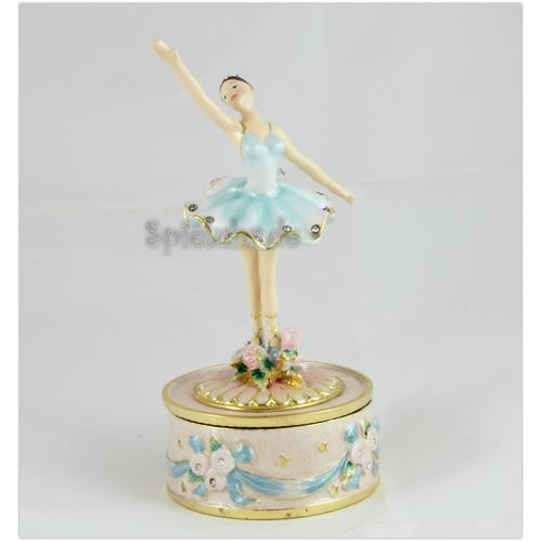 Spieluhr Ballerina Blau auf Metall-Sockel drehend aus emailiertem Metall
