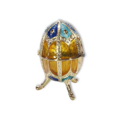 Spieluhren-Schmuck-Ei blau und goldfarben mit Spieluhr nach Faberge-Art aus emailiertem Metall Image