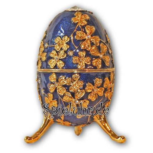 Schmuck-Ei-Blau mit Spieluhr nach Faberge-Art aus emailiertem Metall