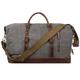 S-ZONE Mens Canvas Leather Holdall Travel Duffle Overnight Weekend Satchel Totes Bag Handbags (Grey (Big Size: 54 x 23 x 42CM))