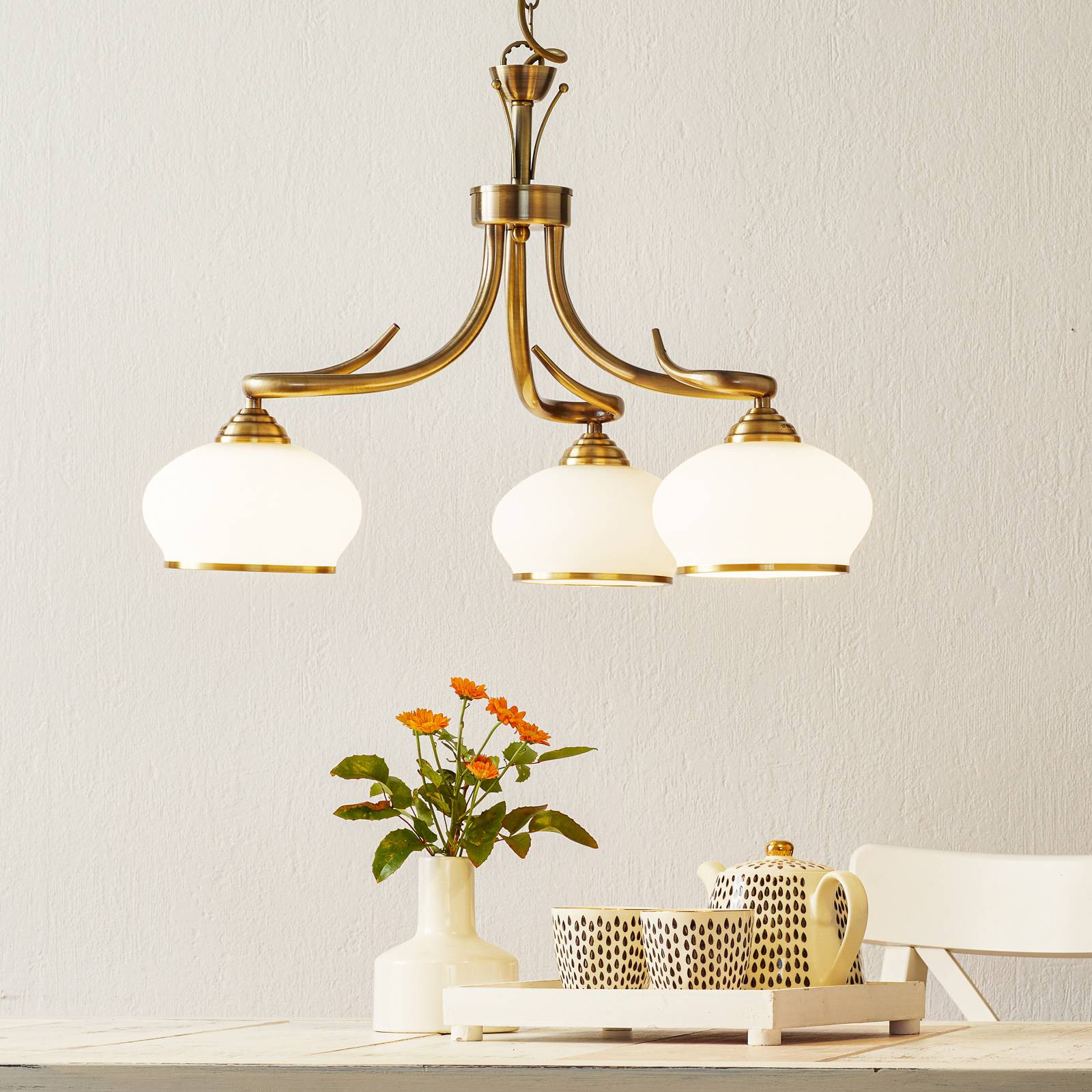 ORION Hängelampe ELVIRA, dimmbar, bronze / altmessing, für Wohn- / Esszimmer, Glas, Antik, Pendelleuchte