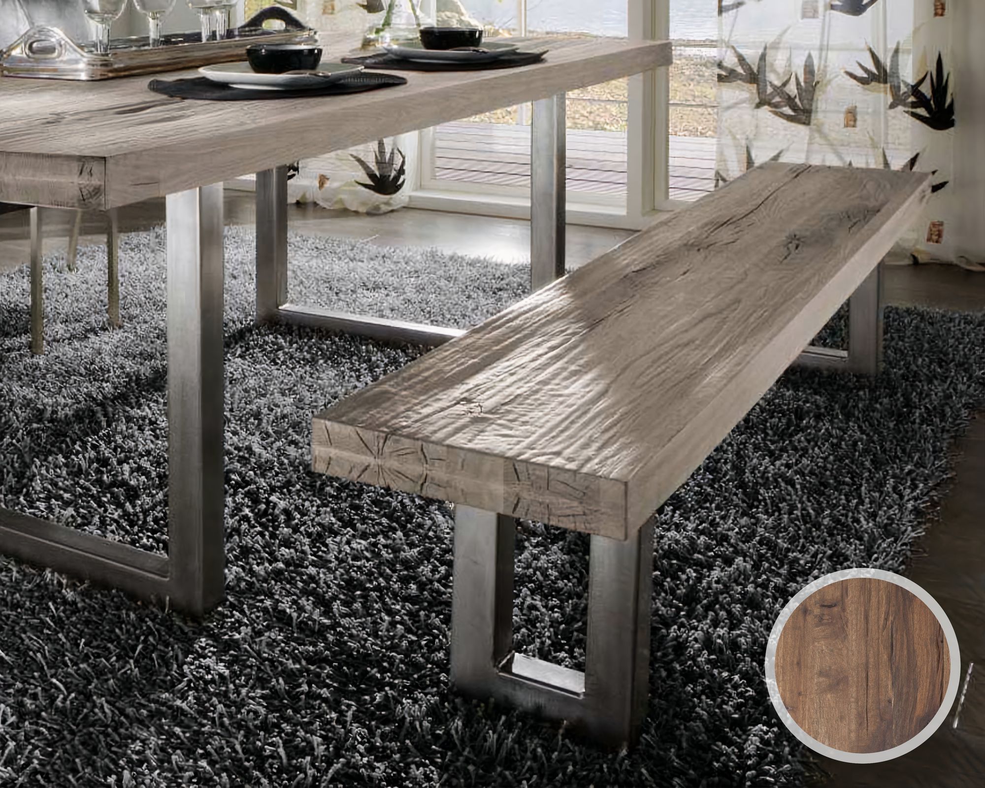 SIT New York Eiche Massivholz Bank 220 cm / Balkeneiche Räucheröl