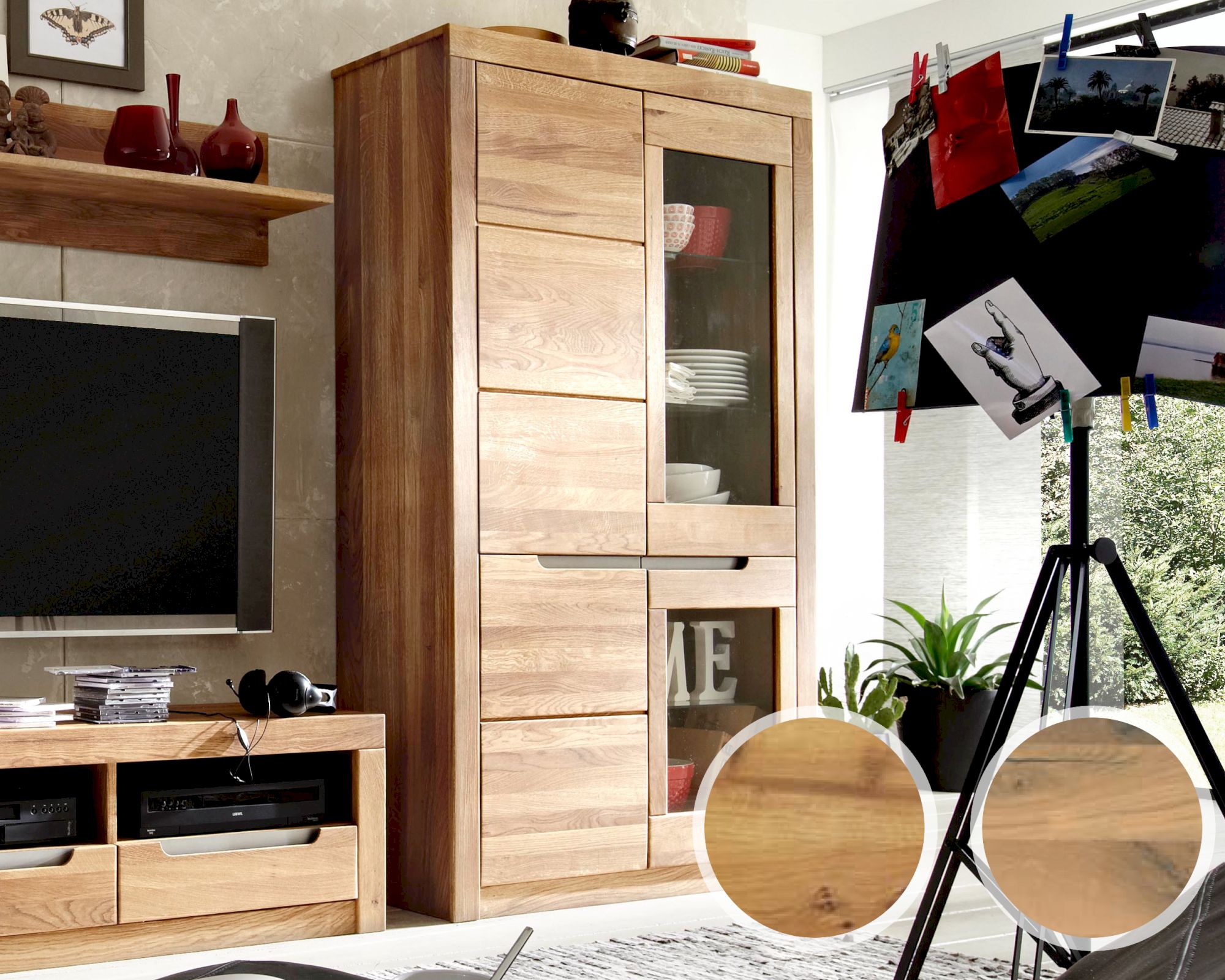 Massivholz »Basel« Vitrine I Wildeiche natur