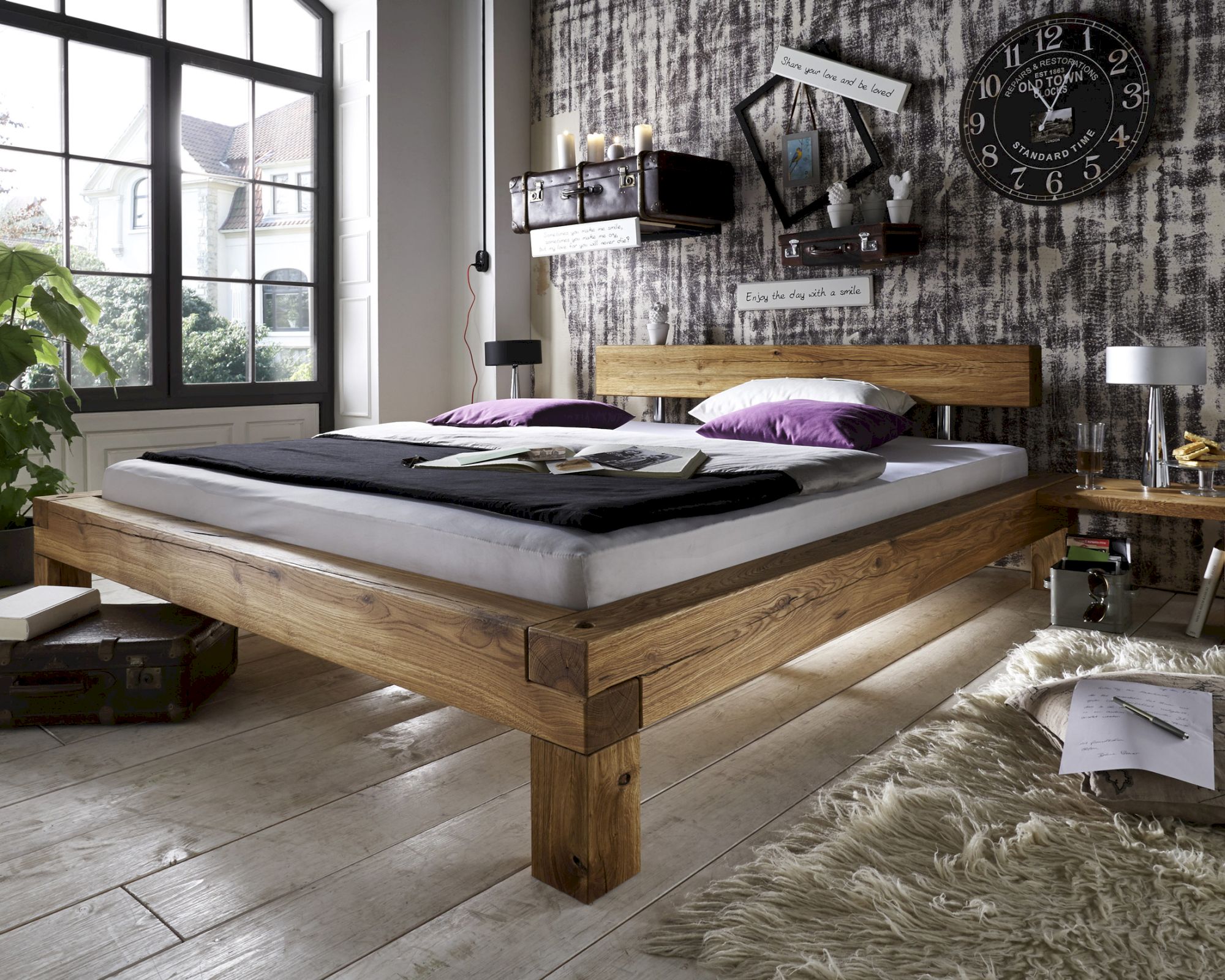 Massivholz »Vancouver 1« Wildeiche Balkenbett 160x200 cm