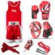 Prime Leather KID BOXING UNIFORM TOP & SHORT + KIDS BOXING GLOVES 4 OZ RED WHITE (1008) WITH FOCUS PAD BLACK RED 1103 (Boxing Gloves (1008) Focus Pad (1103), Uniform 5-6 Years)