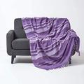 HOMESCAPES Extra Large Purple Mauve Throw “Morocco” Cotton Textured Stripe Throw 254 x 356 cm Bedspread Sofa Throw Handmade Suitable for 3 or 4 Seater Sofas or Double King and Super King Size Beds