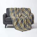 HOMESCAPES Extra Large Grey & Yellow Tartan Throw 100 x 140 Inches or 254cm x 355cm, 100% Cotton Sofa throw for Large 3 Seater and 4 Seater Settees and Sofas