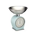 Living Nostalgia Mechanical Kitchen Scale with Bowl in Gift Box, Scale made of Cast Iron with Acacia Wood Stand, Vintage Blue